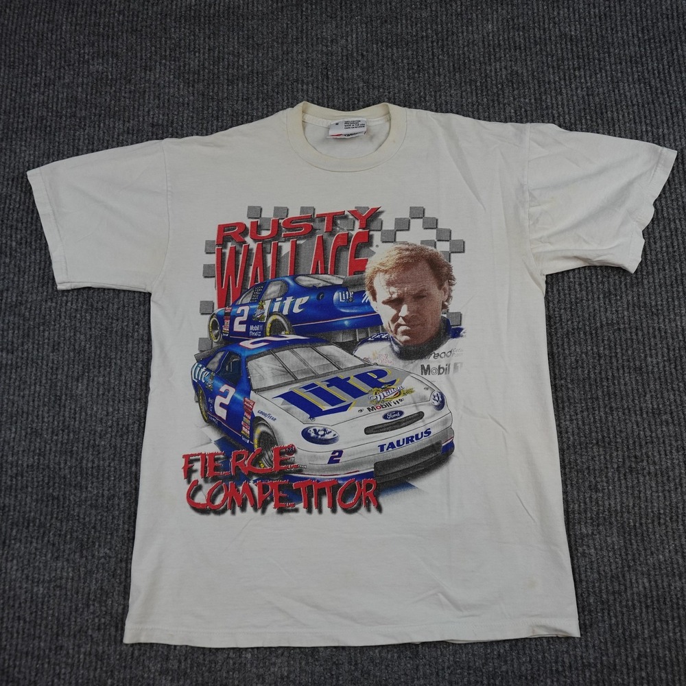 Vintage Rusty Wallace Shirt Mens Medium White NASCAR Racing Competitors View